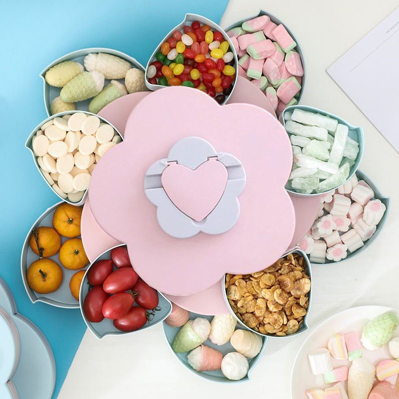 Khay Đựng Mứt Tết Bánh Kẹo Hoa Quả 2 Tầng 10 Cánh Xoay 360 Độ Hộp Mứt YOOTA Có Giá Đỡ Kèm Điện Thoại Thông MInh