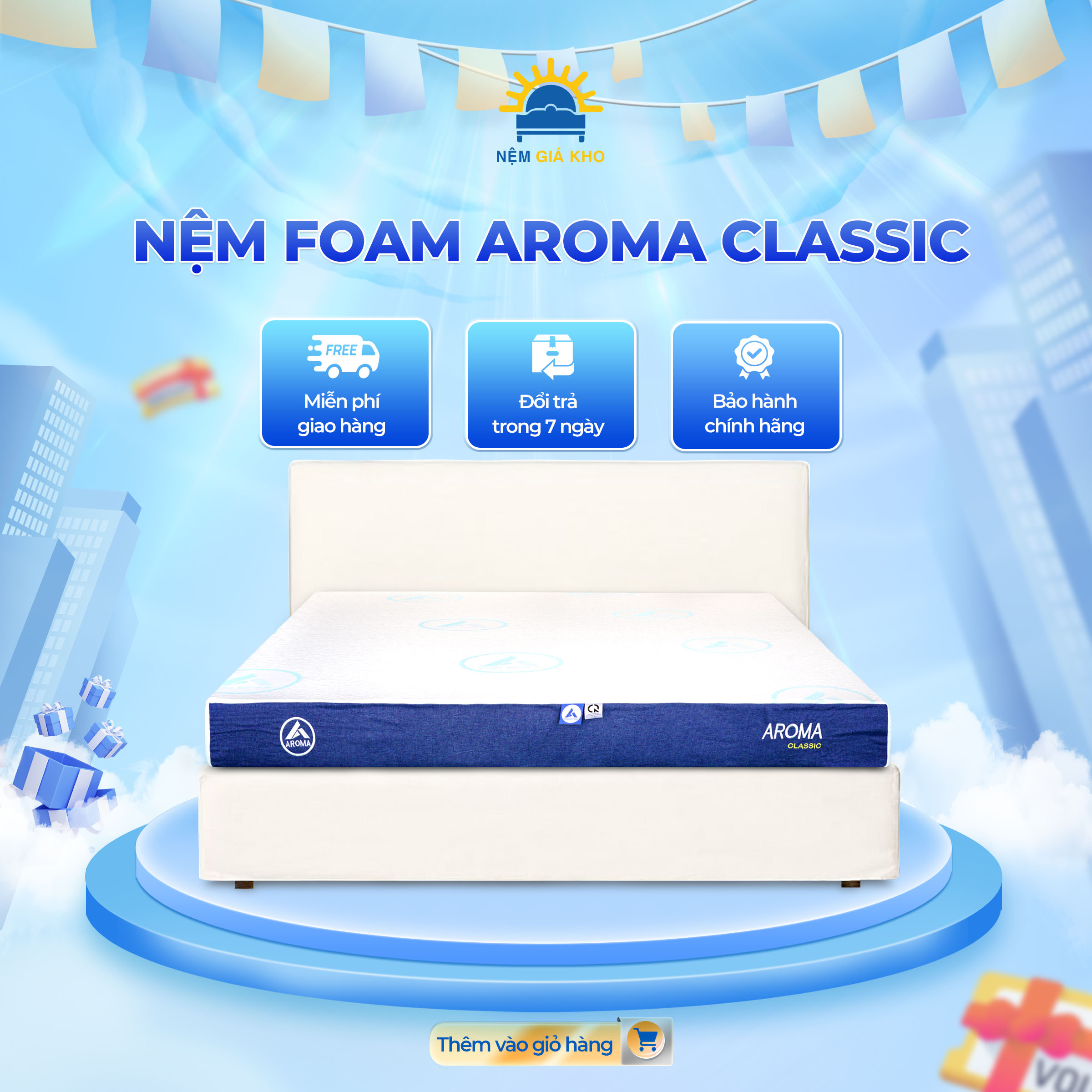 Nệm Foam Aroma Classic Vải Gấm êm ái, đàn hồi tốt, bảo hành 10 năm