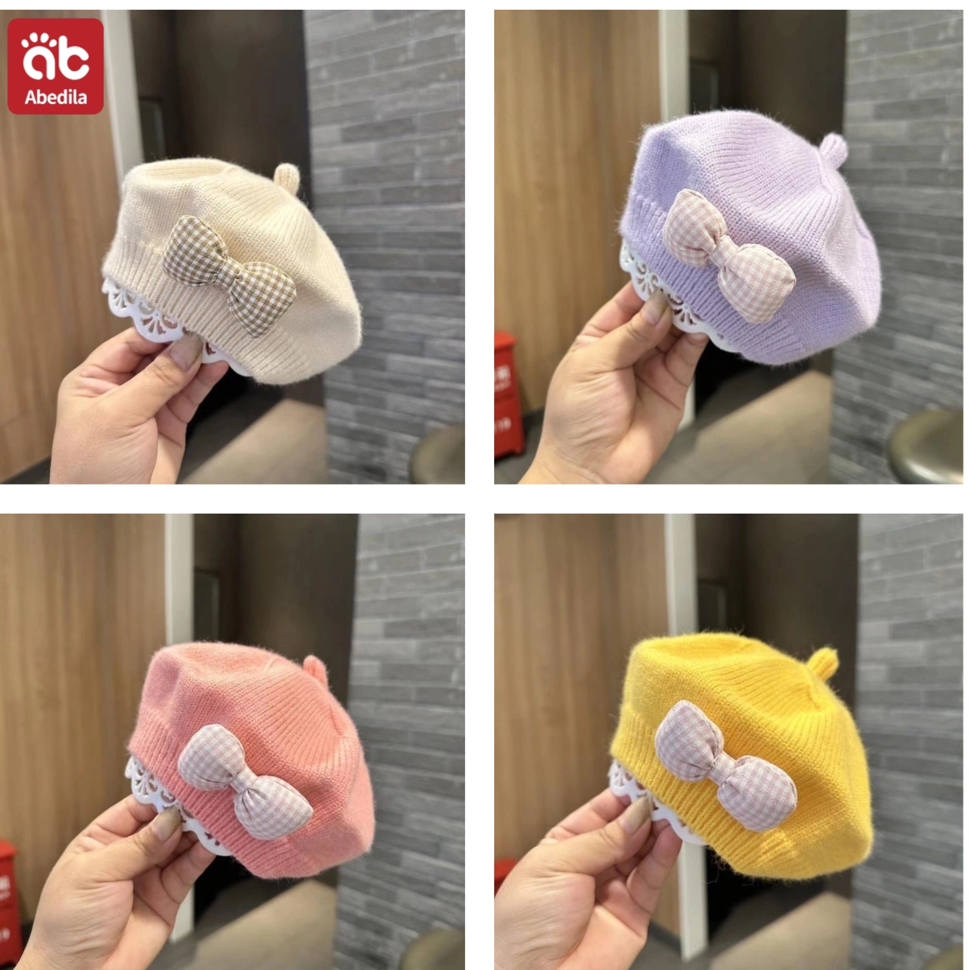 Mũ trẻ em, mũ xuân thu cho bé, mũ nồi dệt kim, gấu xinh xắn bé trai và bé gái, mũ len họa sĩ bé