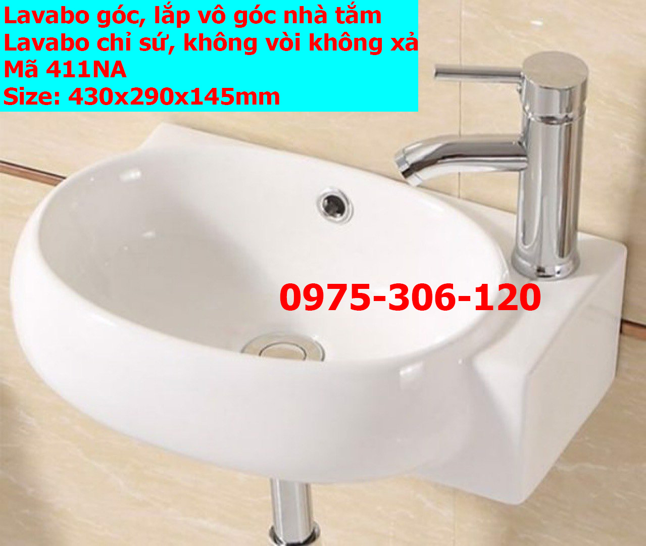 LAVABO MINI NHỎ Chậu rửa mặt lavabo góc treo tường 422NA thương hiệu NA.GRAND, men NANO trắng sáng c