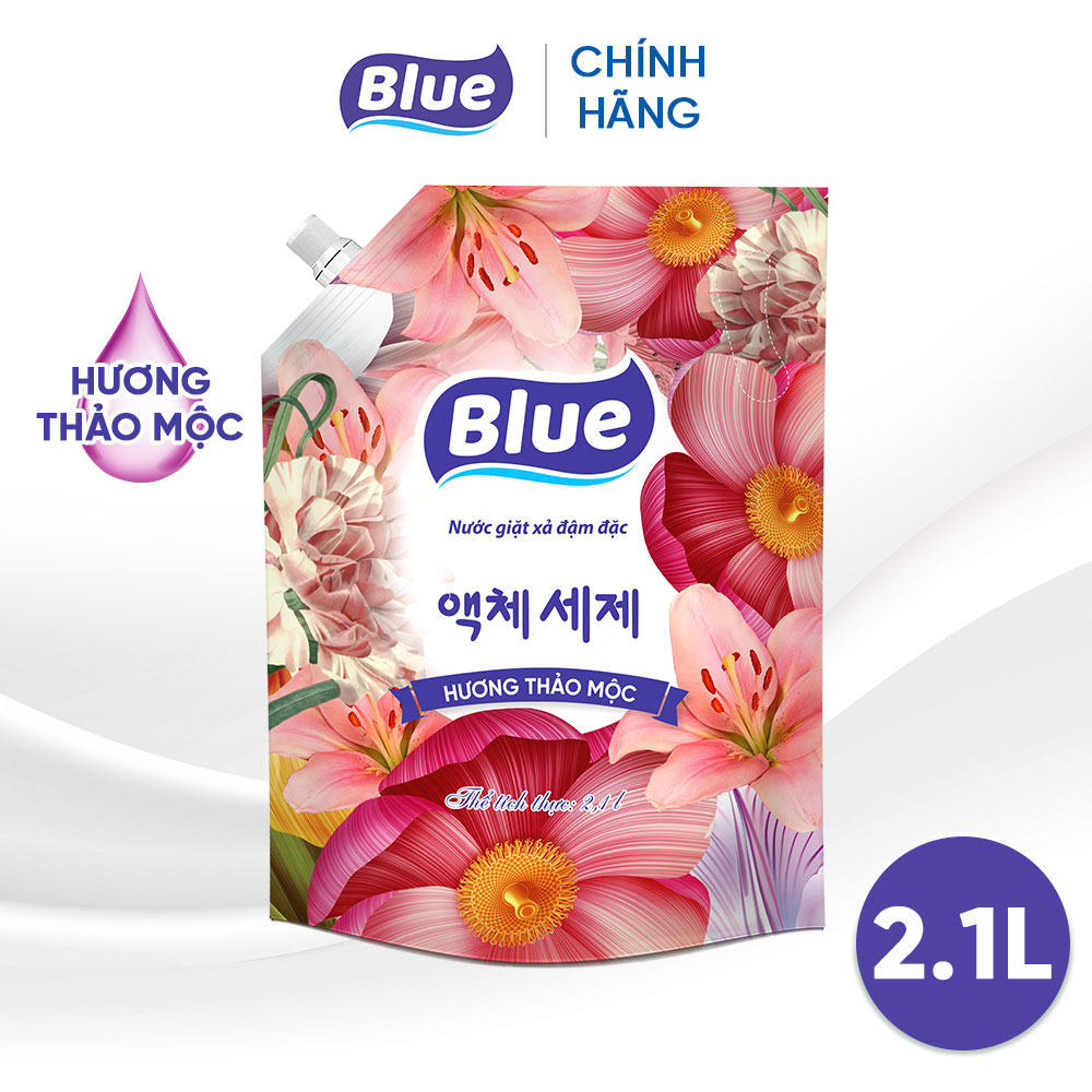 Nước giặt Blue Hàn Quốc túi 2KG - Hương Thảo Mộc - An toàn da tay, Chống Oxi hoá sợi vải, Túi có vòi dễ sử dụng