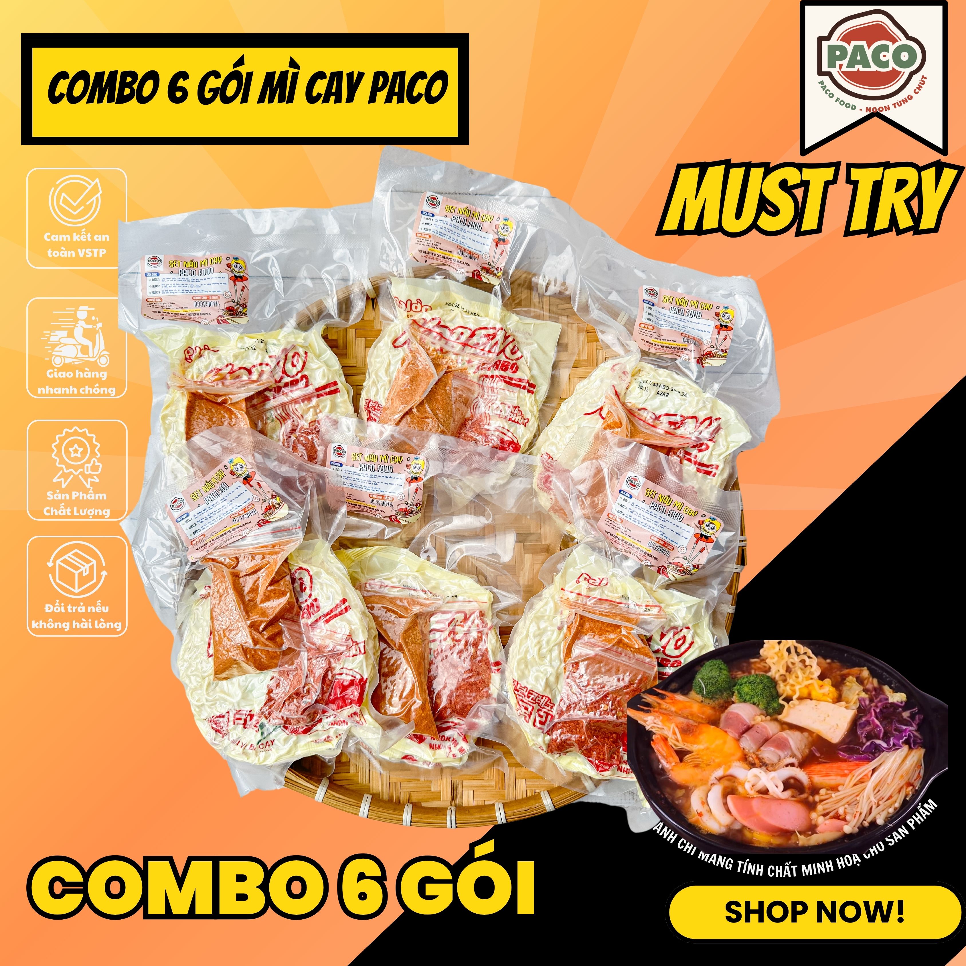   NÊN THỬ  SET 3 GÓI 6 GÓI 10 GÓI MÌ CAY KÈM GÓI SÚP GIA VỊ ĐỘC QUYỀN CHUẨN VỊ TẠI NHÀ PACO FOOD 