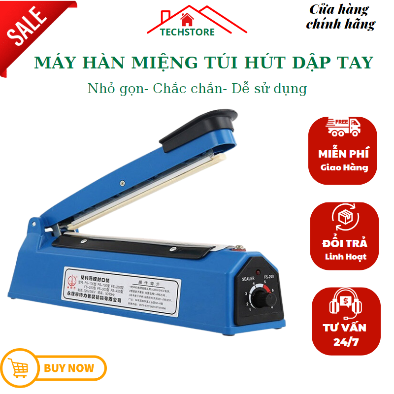 Máy dán hàn miệng túi nilon đóng gói thực phẩm dập tay - túi 30cm mối hàn 3mm, Thiết kế chắc chắn, dễ sử dụng - Bảo Hành Toàn Quốc