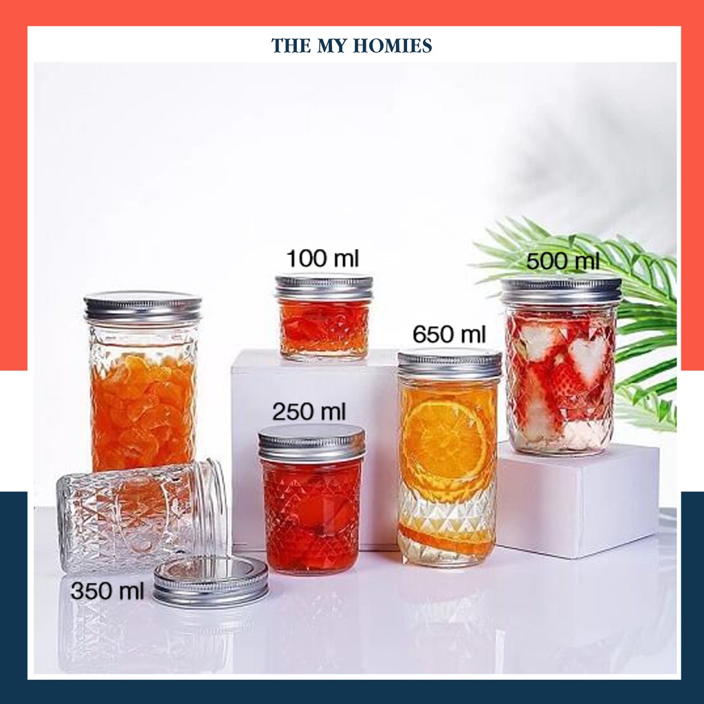 [HCM]HŨ THỦY TINH ??  50K ?? Hũ đựng gia vị thủy tinh kim cương 100ml 250ml 350ml 500ml