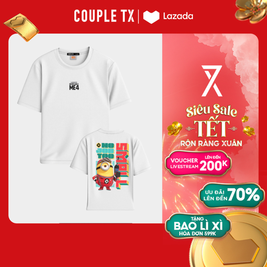 [15.1 - 17.1 Voucher lên đến 200K] Áo Thun Nữ/Nam COUPLE TX - Áo Phông Form Rộng, Tay Ngắn, Cổ Tròn, Hình In Minion No Job Too Small MTS 1377 / WTS 2377