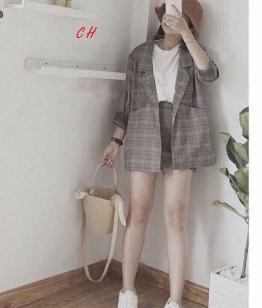 Quỳnh Chi Luxury [ SET KẺ CARO ÁO VEST CROPTOP MIX CHÂN VÁY CARO QUẢNG CHÂU