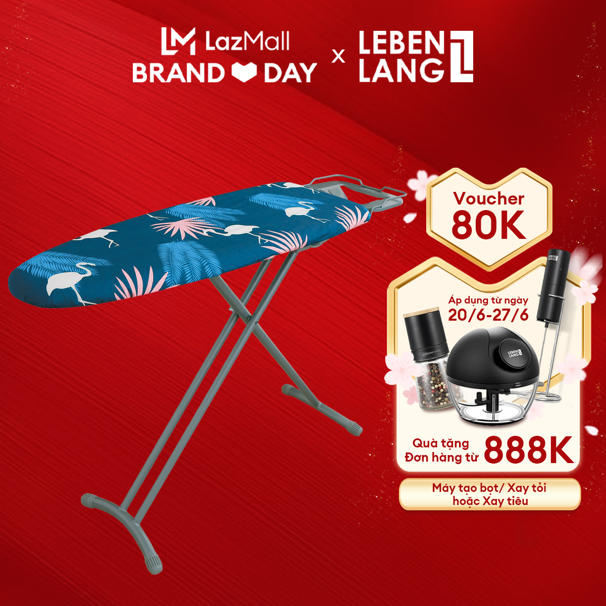 [Duy nhất 20.06 + Voucher 15% + Gift] Bàn để ủi, cầu là quần áo dạng đứng LEBENLANG khung bằng thép, tặng vỏ bọc thay thế - hàng chính hãng
