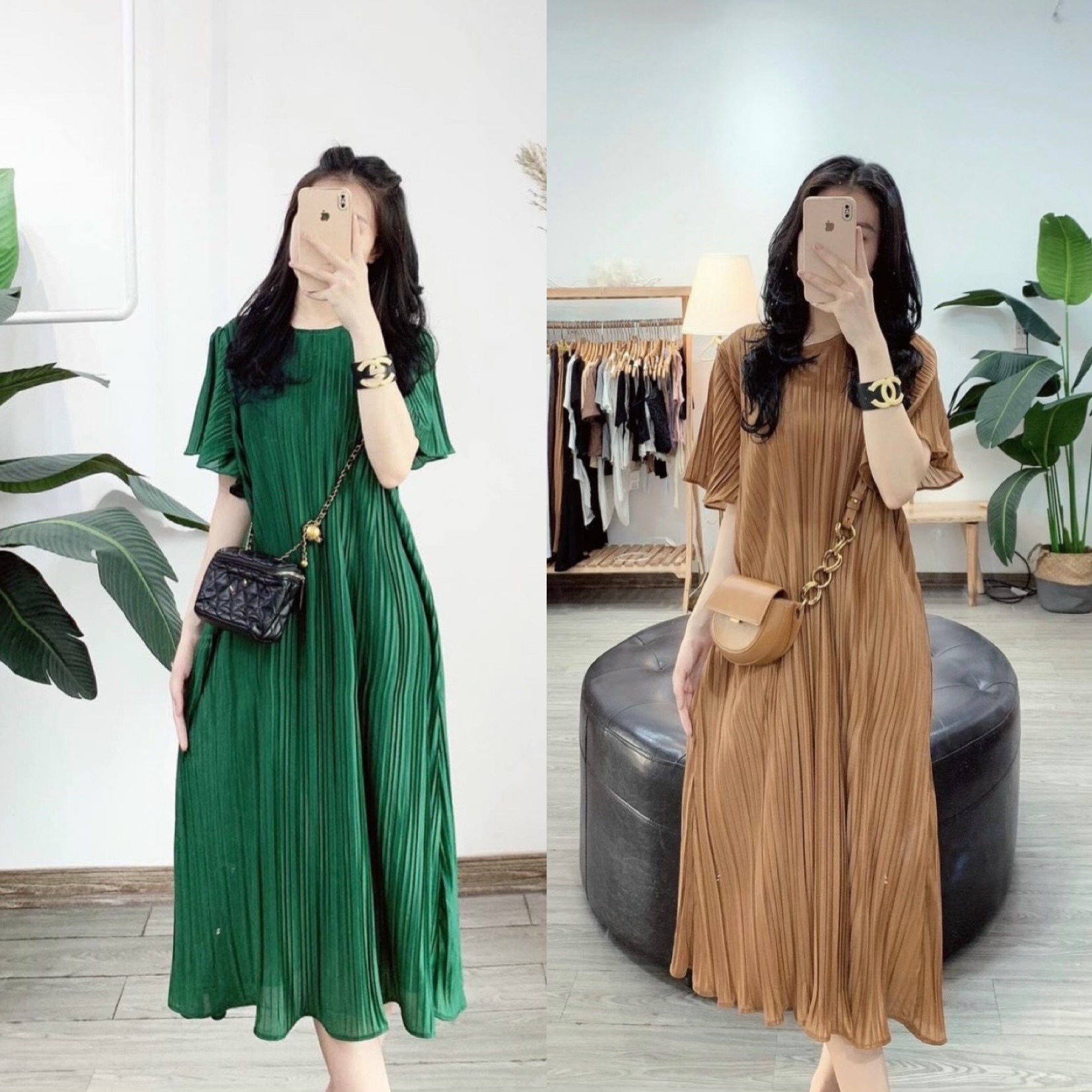 [HCM]Đầm dài dáng suông dập ly tay ngắn siêu xinh cực hot - hình thật treo móc - Thảo Pi Shop