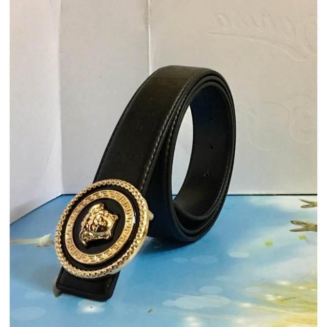 Dây nịt thắt lưng, dây lưng dây da cao cấp mặt tròn chạm họa tiết thời trang ( dây đen mặt vàng )