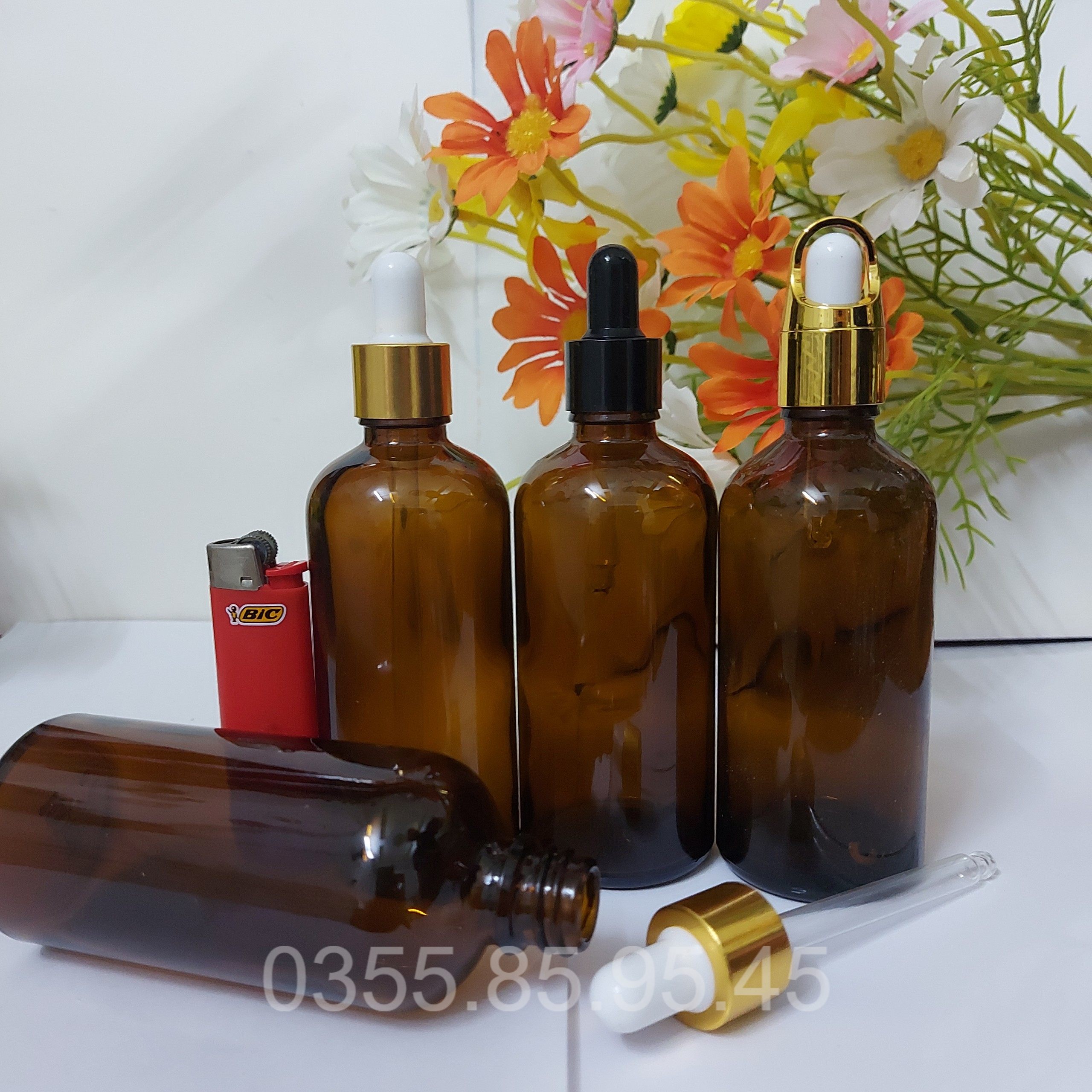10 chai thủy tinh NÂU 100ML chiết serum nắp bóp vàng, nắp bóp đen, nắp bóp quai, giỏ hoa 100ML, lọ chiết tinh dầu mỹ phẩm du lịch