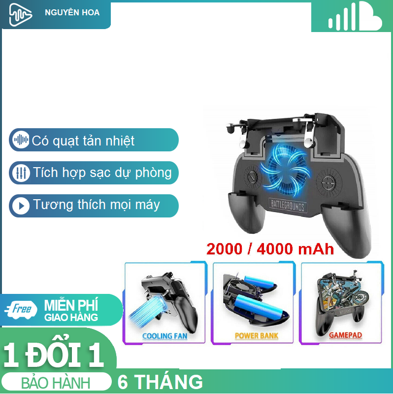 5in1 Tay cầm game có quạt tản nhiệt kèm pin dự phòng và nút chơi game PUBG Freefire ROS Freefire Full Option SR