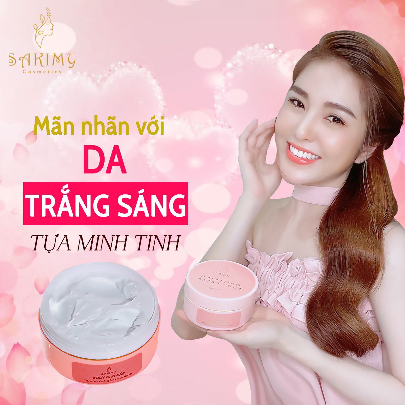 Combo sỉ 20 hủ kem dưỡng trắng da body sakimy tặng kèm 20 serum kích trắng sakimy