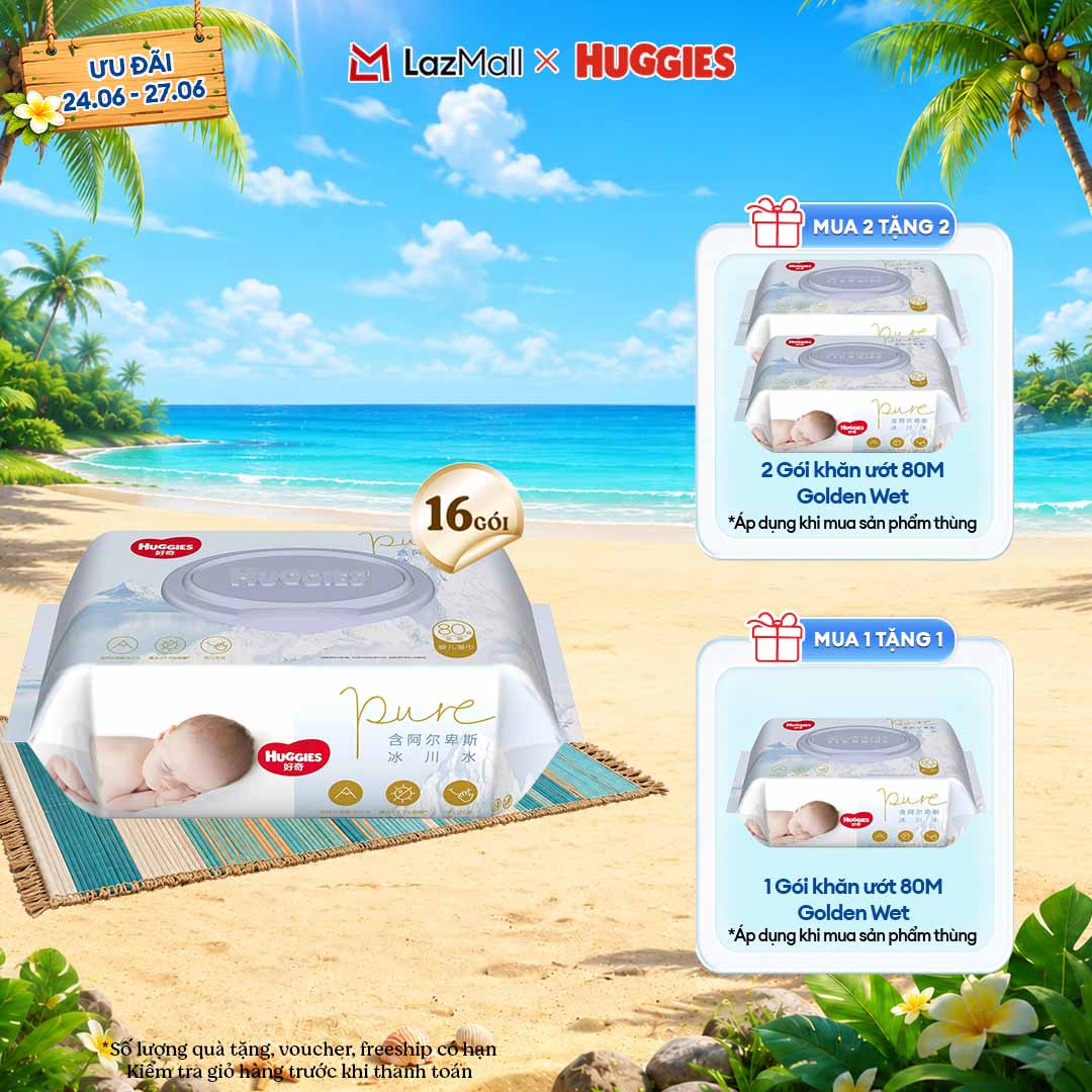 [Chỉ 25-29.06 QUÀ TẶNG SLCH] Combo 16 Khăn ướt Huggies Golden Wet Wipes 80 miếng