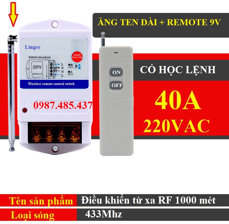 Điều khiển từ xa 220V 40A 1000 Mét Linger [ CÓ HỌC LỆNH ], Công tắc điều khiển từ xa máy bơm nước