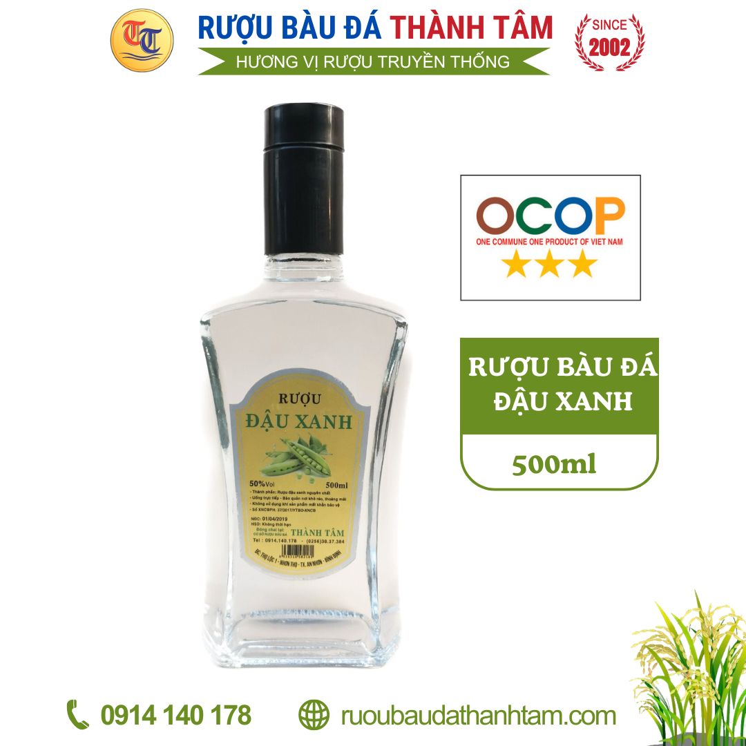 Rượu bàu đá đậu xanh chai thủy tinh 500ml Thành Tâm - OCOP 3 sao - Đặc sản Bình Định, rượu đậu xanh, rượu ngâm thuốc, quà tặng