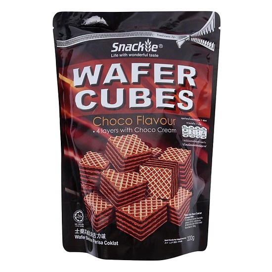 5 Gói Bánh Xốp Socola Wafer Cubes Snackie - Gói 200g