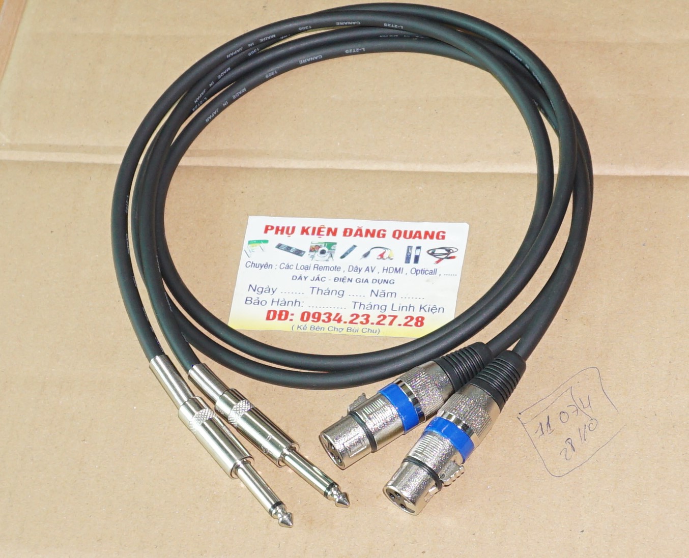 Cặp dây canon cái ra 6ly tốt dài 1m , dây  đen jack canon sọc xanh