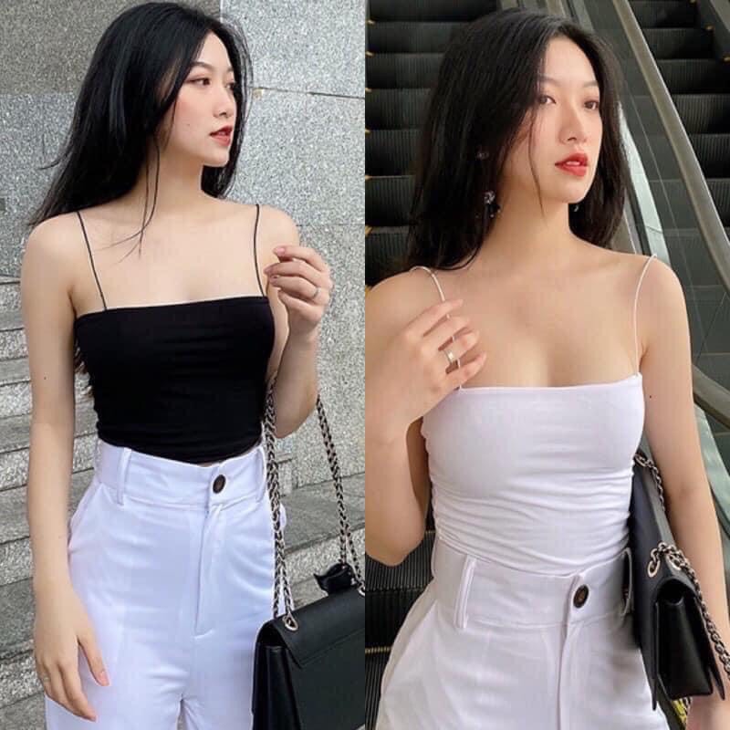 Combo 2 áo hai dây sợi bún đen , trắng trơn
