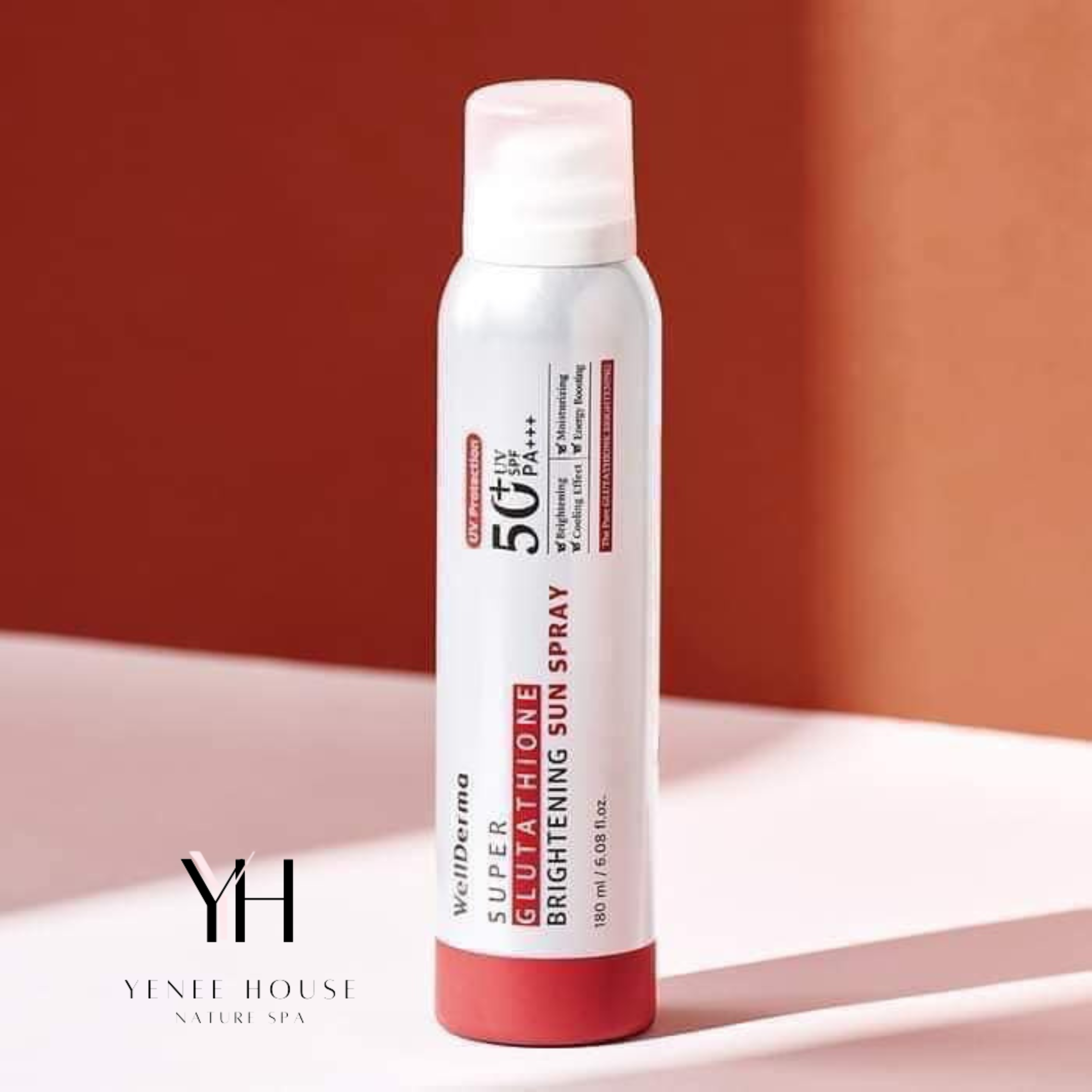 Chống Nắng Dạng Xịt Chống Trôi, Giảm Nhiệt, Làm Mát Da WellDerma Super Glutathione Brightening Sun Spray 180ml.