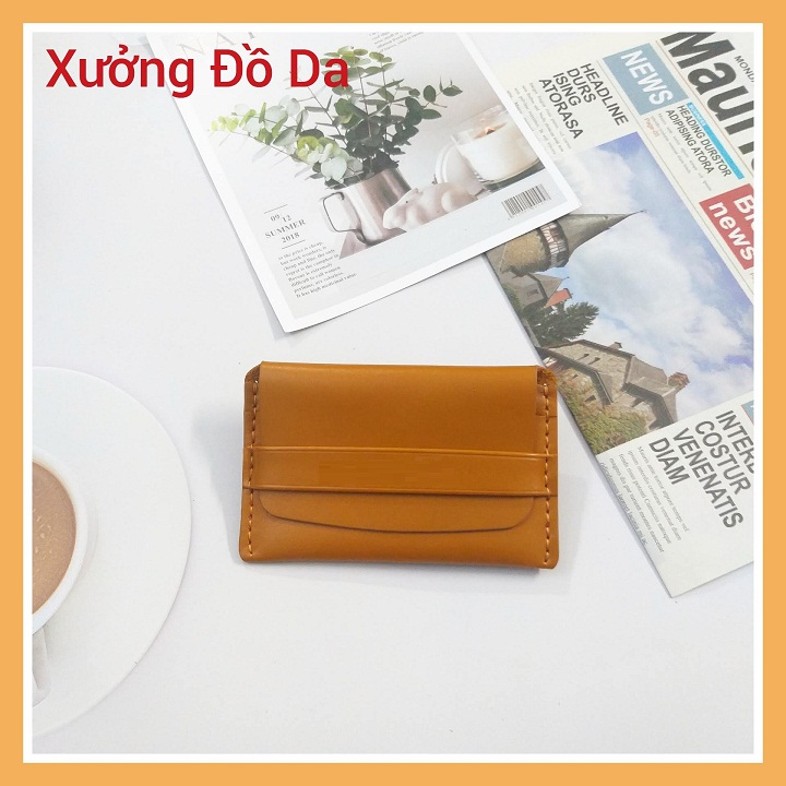 Bóp ví kẹp tiền đựng thẻ tiện dụng mini da bò thật 100%