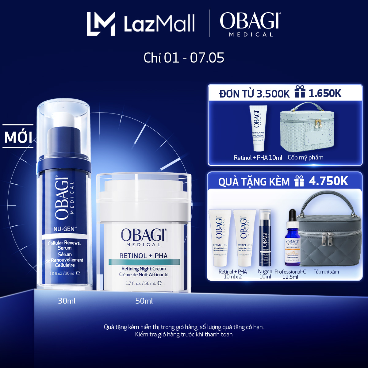 Combo Serum Trẻ Hóa Da Cấp Độ Tế Bào Obagi NU-GEN™ Cellular Renewal 30ml  Kem tái tạo, ngăn ngừa lão hóa da ban đêm Medical Retinol + PHA