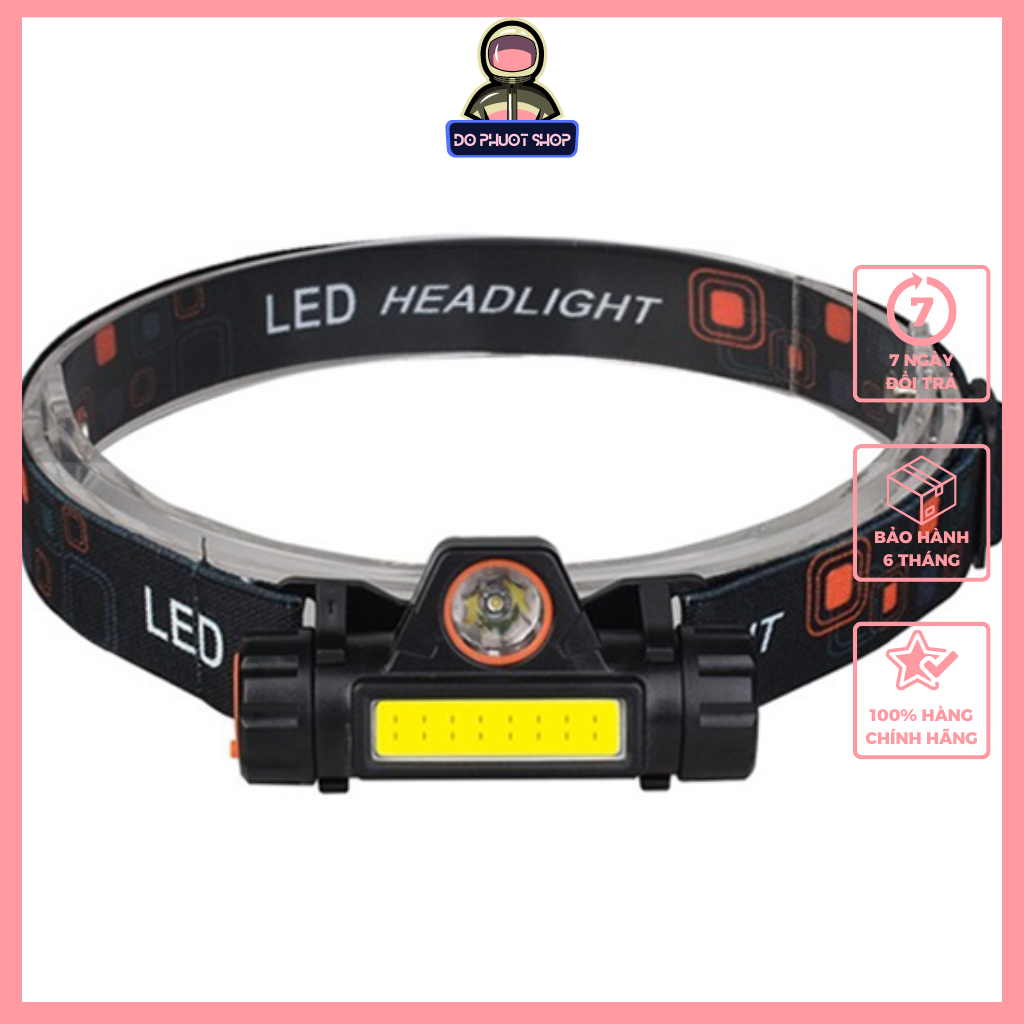 Đèn đội đầu 2 bóng mini siêu sáng, đèn pin đội đầu mini siêu sáng kèm pin + sạc