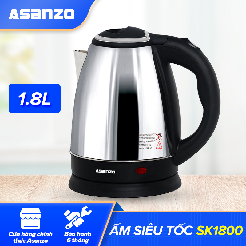 Ấm Đun Nước Siêu Tốc 1.8 Lít 1500W Asanzo SK-1800 - Hàng Phân Phối Chính Hãng Bảo Hành 6 Tháng