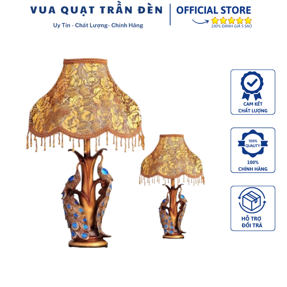 Đèn ngủ để bàn đôi công qtd9162, đèn bàn trang trí phòng khách/phòng ngủ - vua quạt trần đèn