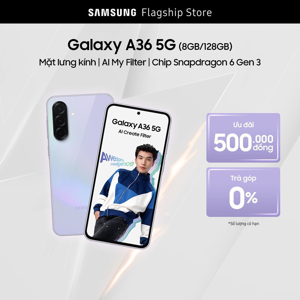 Điện thoại Samsung Galaxy A36 5G, Màn Hình FHD 6.7”, Mặt lưng kính, AI-My Filter, Chip Snapdragon 6 Gen 3, Sạc 45W