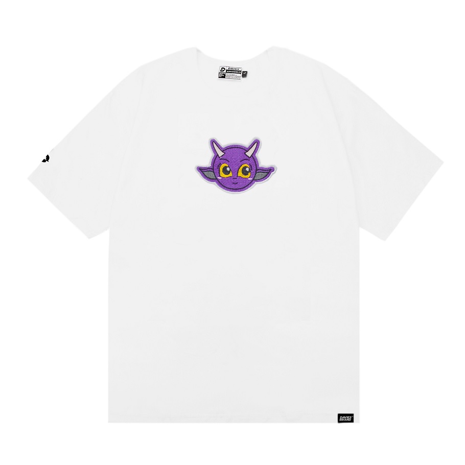 DAVIES - Áo thun tay lỡ nữ form rộng logo thêu màu trắng - D Mascot Tee-WHITE