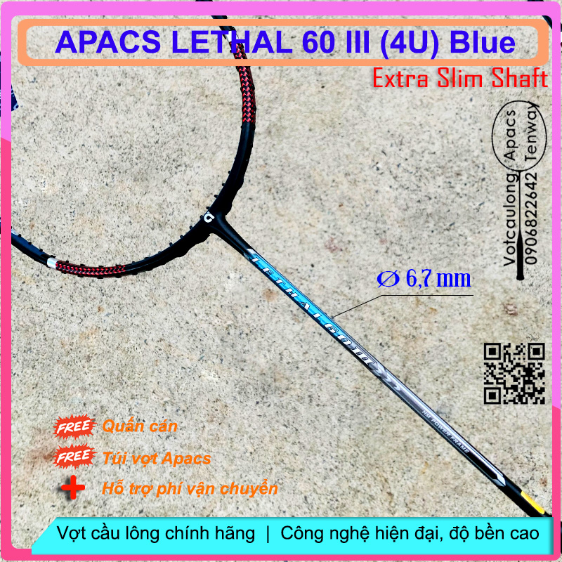 Vợt cầu lông Apacs Lethal 60 III Blue NEW 4U_Vợt 4U cân bằng thân đũa cứng, chất liệu cao cấp High Japan Carbon Graphite