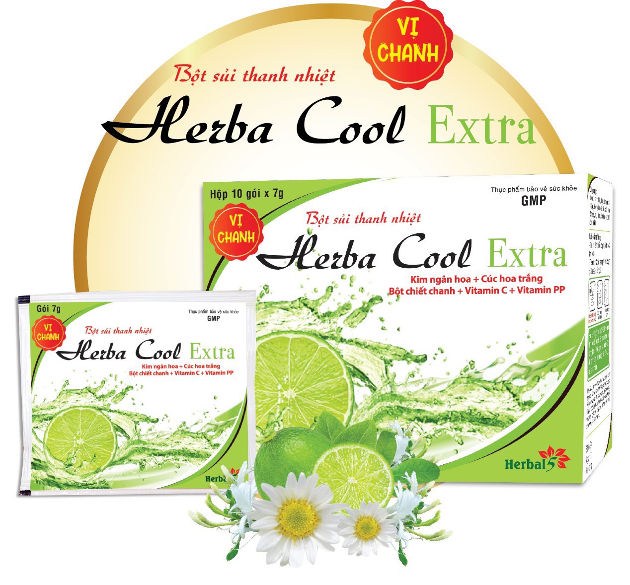 Bột sủi thanh nhiệt Herba Cool Extra vị chanh hộp  10 gói