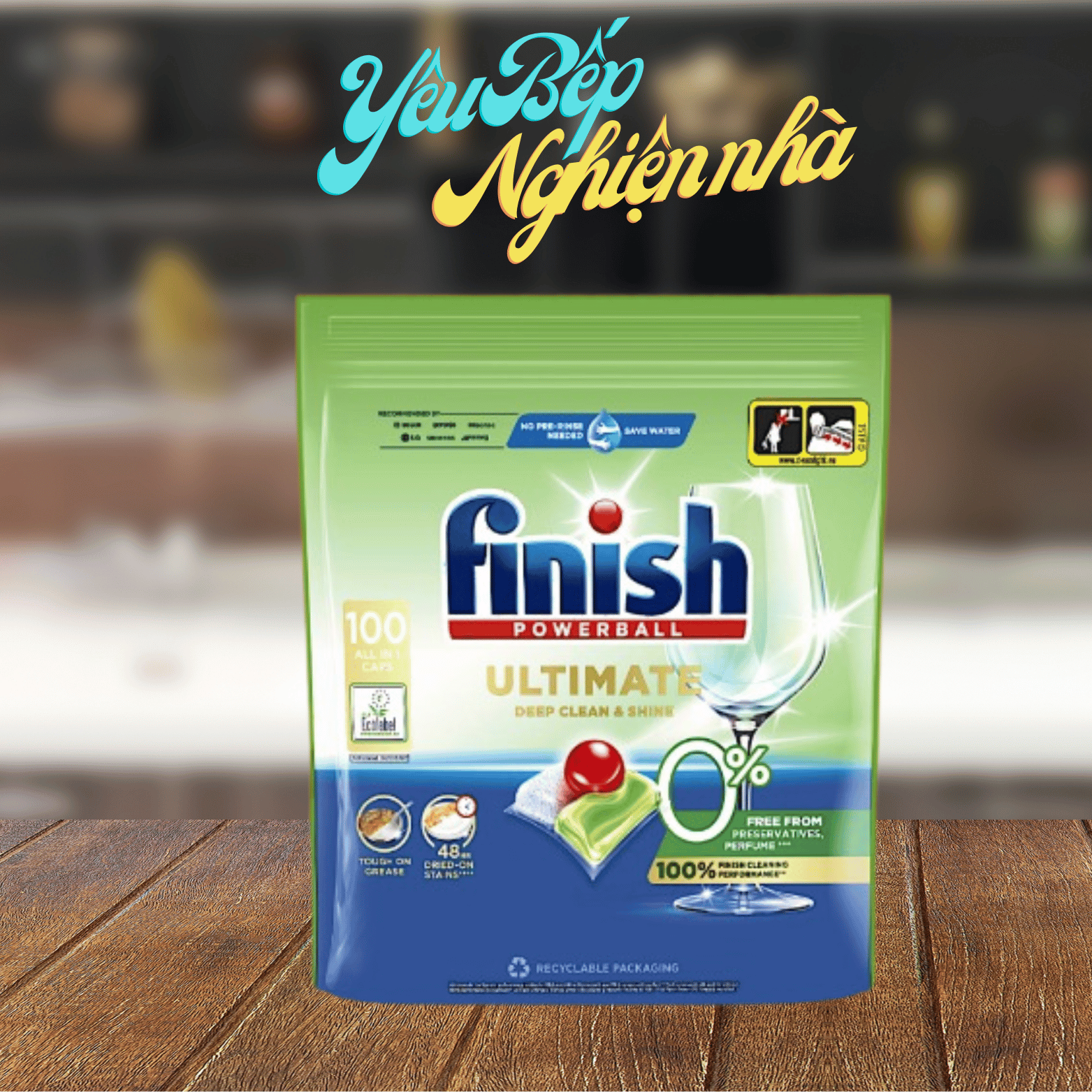 [HCM] Túi 100 viên Ultimate Eco 0% Viên rửa bát hữu cơ cao cấp Finish Ultimate Eco 0% rửa sạch hiệu quả không mùi và cực