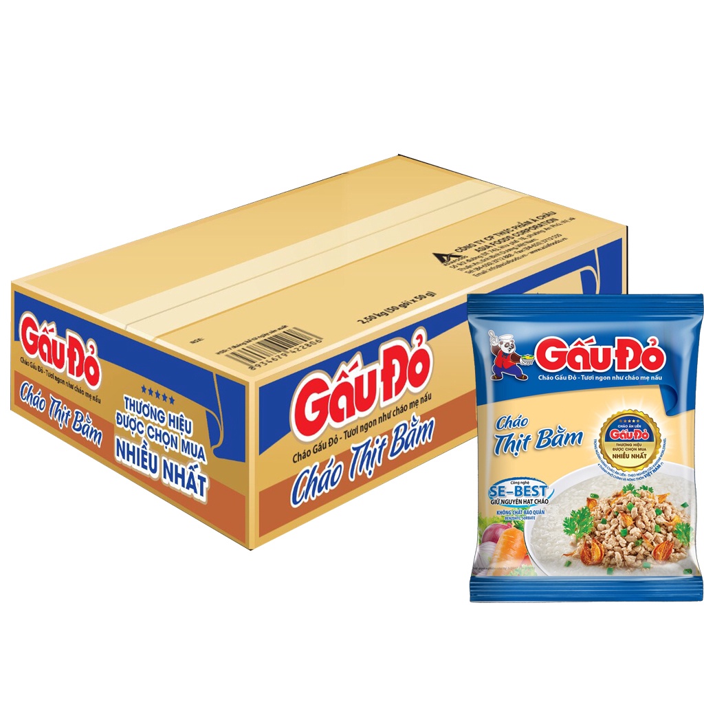 Cháo ăn liền gấu đỏ thùng 50 gói (Vị thịt bằm, vị gà)