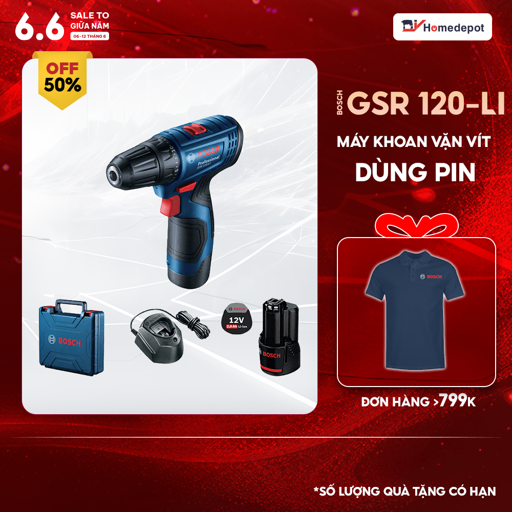  Máy khoan vặn vít dùng pin 12V Bosch GSR 120-Li GEN II NEW    2 pin 1 sạc   