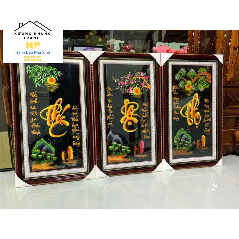 Tranh thêu chỉ lụa Phúc Lộc Thọ