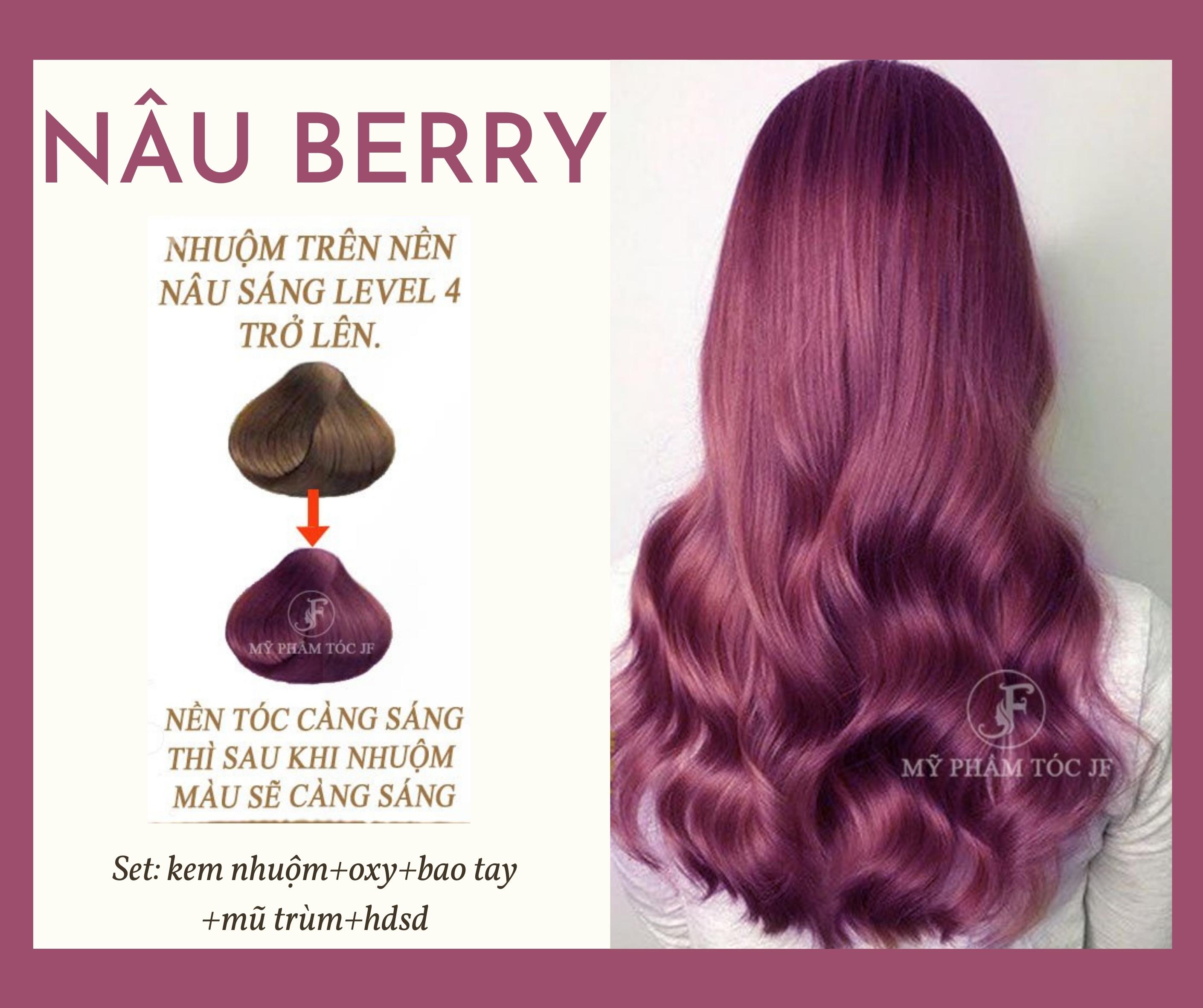 Kem Nhuộm Tóc Thảo Dược Nâu Berry nhuộm trên nền nâu sáng tặng oxy