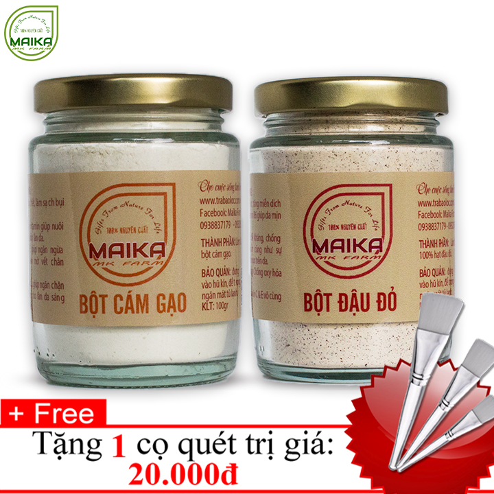 Combo Bột Cám Gạo + Bột Đậu Đỏ - Nguyên Chất MK Farm (100g/hũ) + Tặng Cọ Quét
