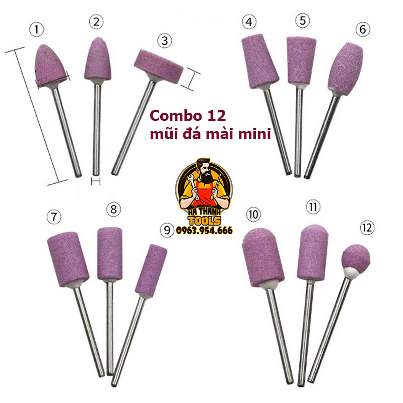 Bộ 12 Mũi Đá Mài Mini Dùng Cho Máy Khoan Điện Đa Năng Cầm Tay