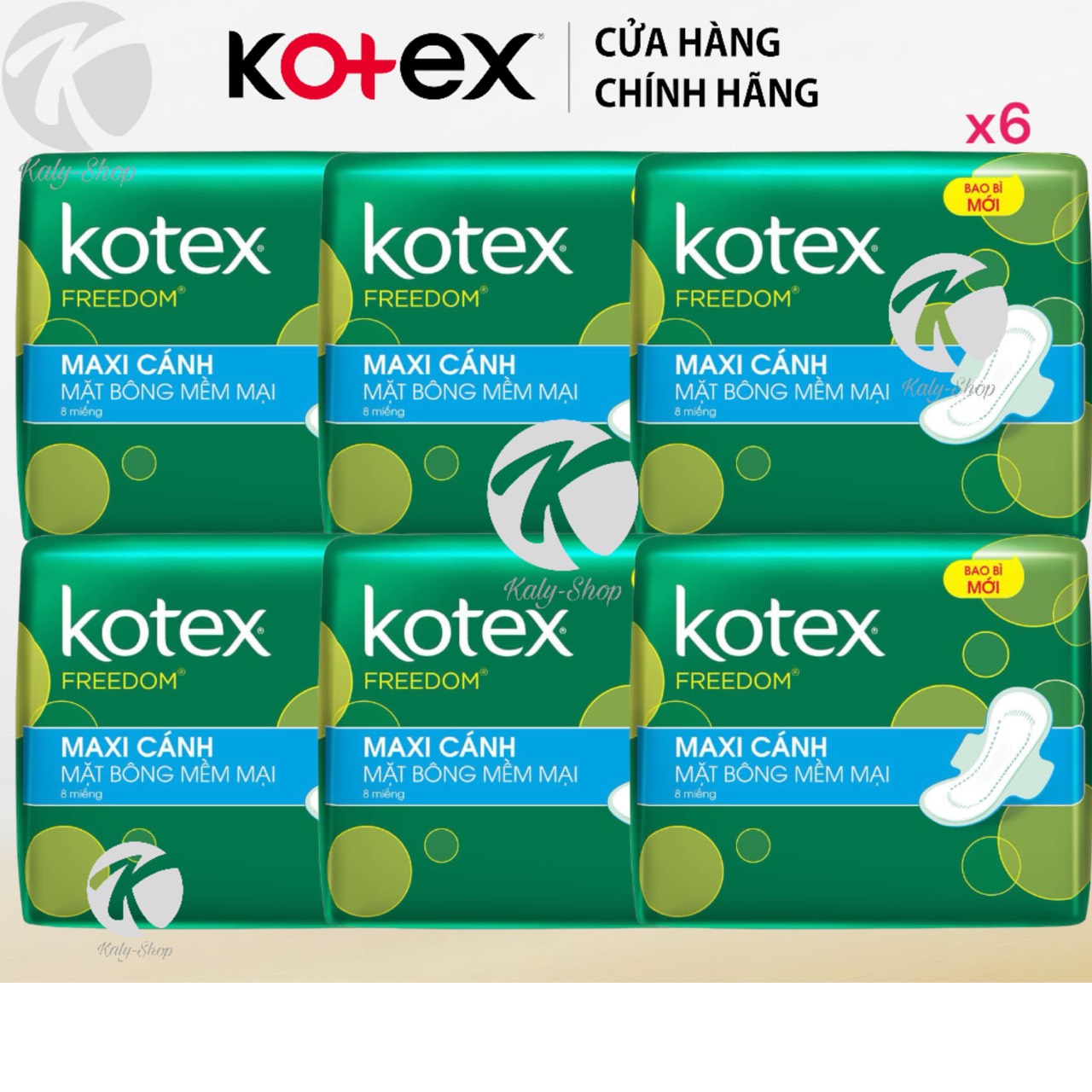 Combo 6 gói băng vệ sinh kotex freedom maxi có cánh 8 miếng