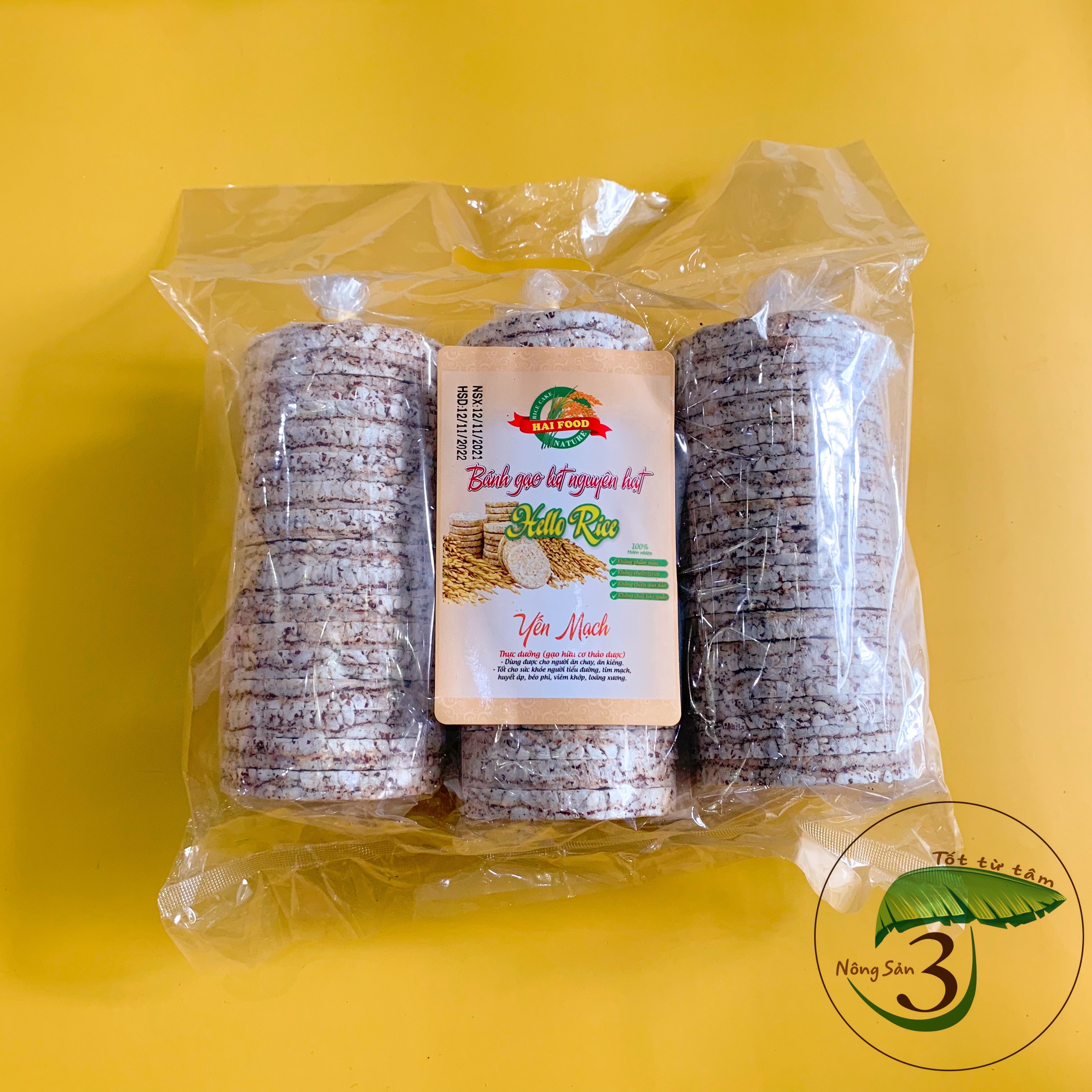 Bánh gạo lứt ăn kiêng bánh gạo lứt nguyên hạt Hellorice túi 500g giảm cân ăn chay thực dưỡng tập gym