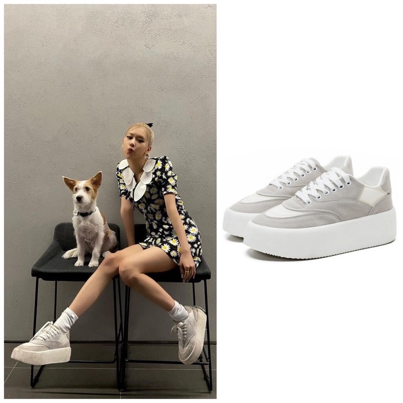 Giày Rose Blackpink Xám Trắng Đế Bánh Mì Êm Chân Hottrend
