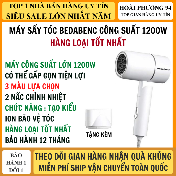 Máy sấy tóc Beda công suất 1200w gấp gọn tiện lợi bảo hành 12 tháng, máy sấy tóc mini, máy sấy tóc tạo kiểu, may say toc, máy sấy tóc