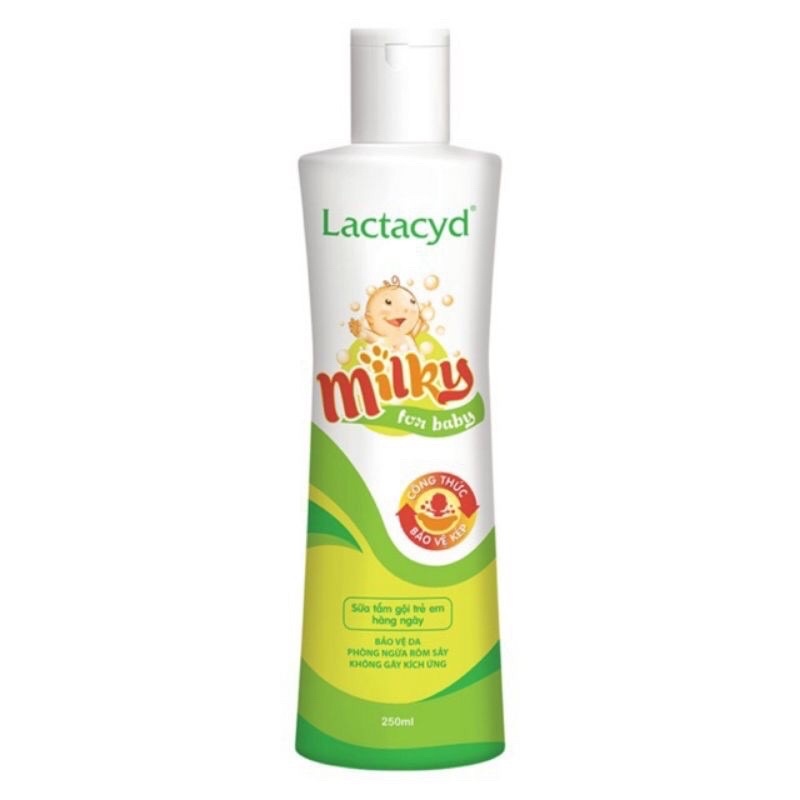 【HOT SALE】 Sữa tắm gội Lactaxyd milky cho béngừa rôm sảy cho bé từ sơ sinh chai 250ml