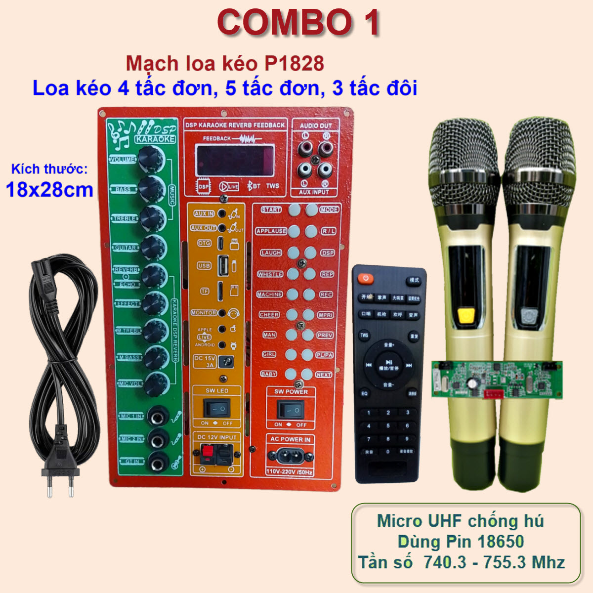 Mạch loa kéo P1828 LIVESTREAM DSP REVERB ECHO CHỐNG HÚ IC CS3855 kèm Micro