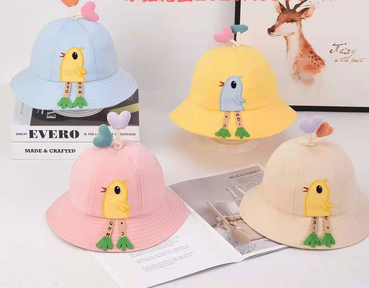 Mũ vành tròn trái tim gà con cho bé trai bé gái từ 6 tháng - 3 tuổi