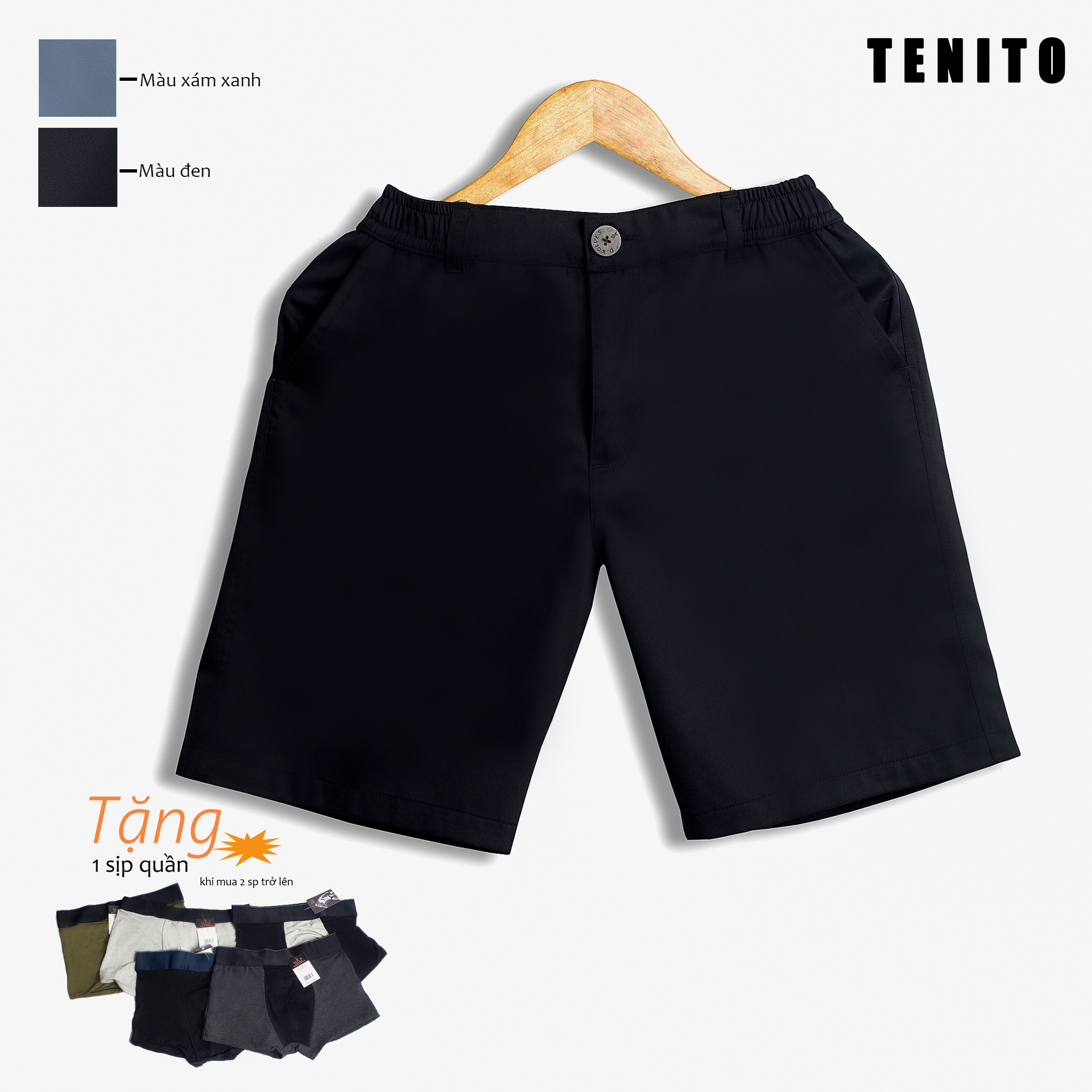 Quần short nam kaki TENITO Cạp chun co dãn