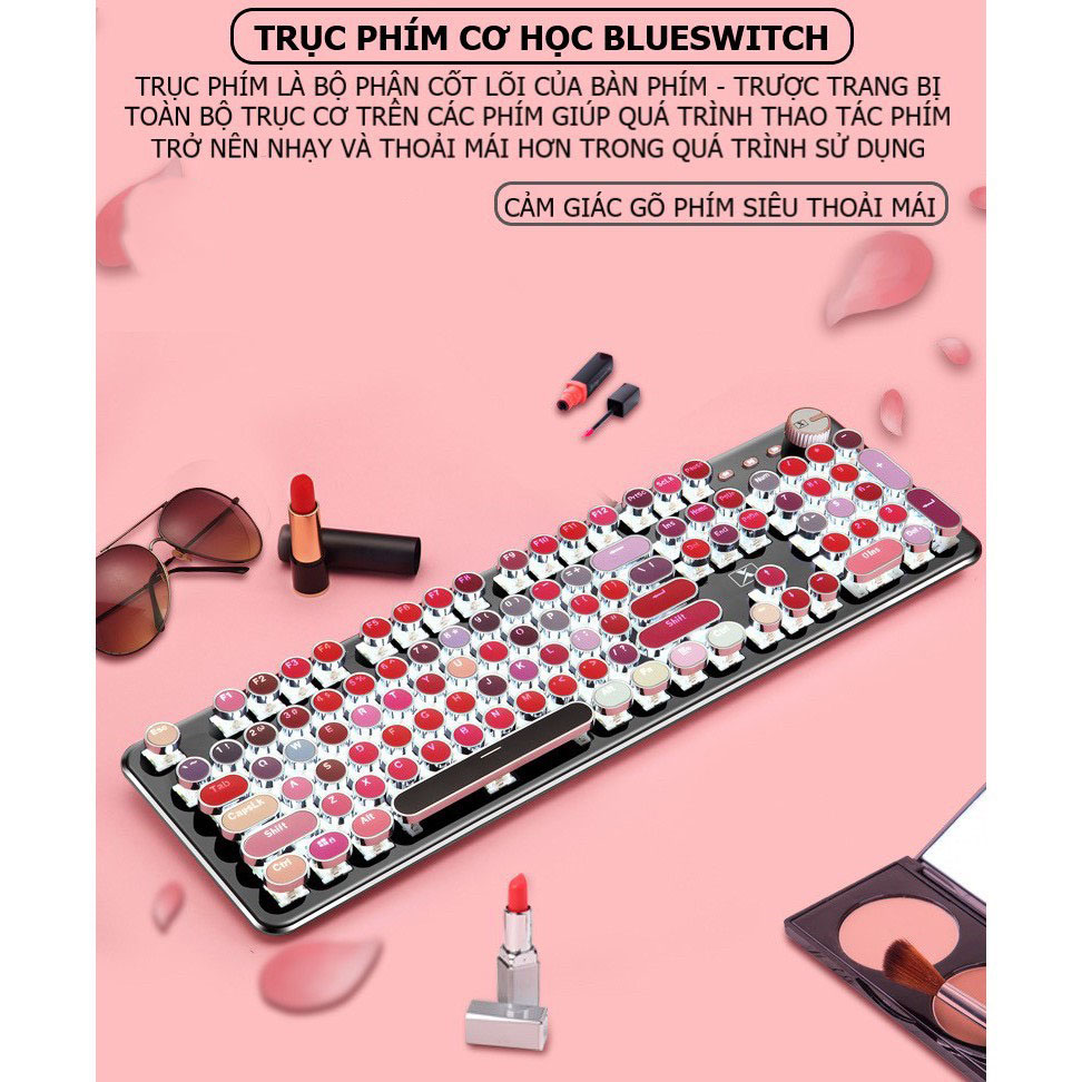 Bàn phím cơ máy tính có dây lipstick k520 cao cấp led đổi màu phím cơ blue switch gõ cực đã