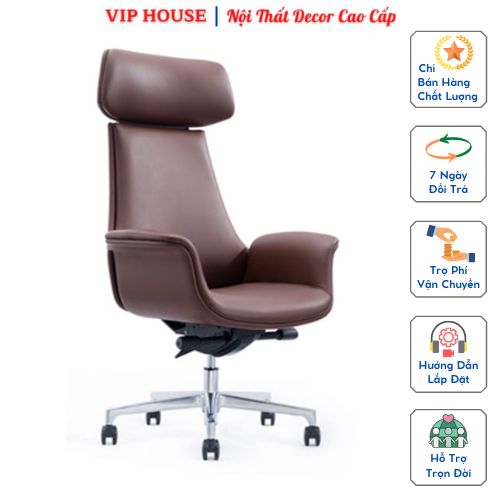 Ghế Giám Đốc Bằng Da Cao Cấp Ngả Lưng Thư Giãn, Ghế Xoay Trưởng Phòng Lãnh Đạo Sang Trọng Êm Ái, Ghế Làm Việc Nâng Hạ Di Chuyển Tiện Lợi Lưng Cao Thấp Màu Nâu