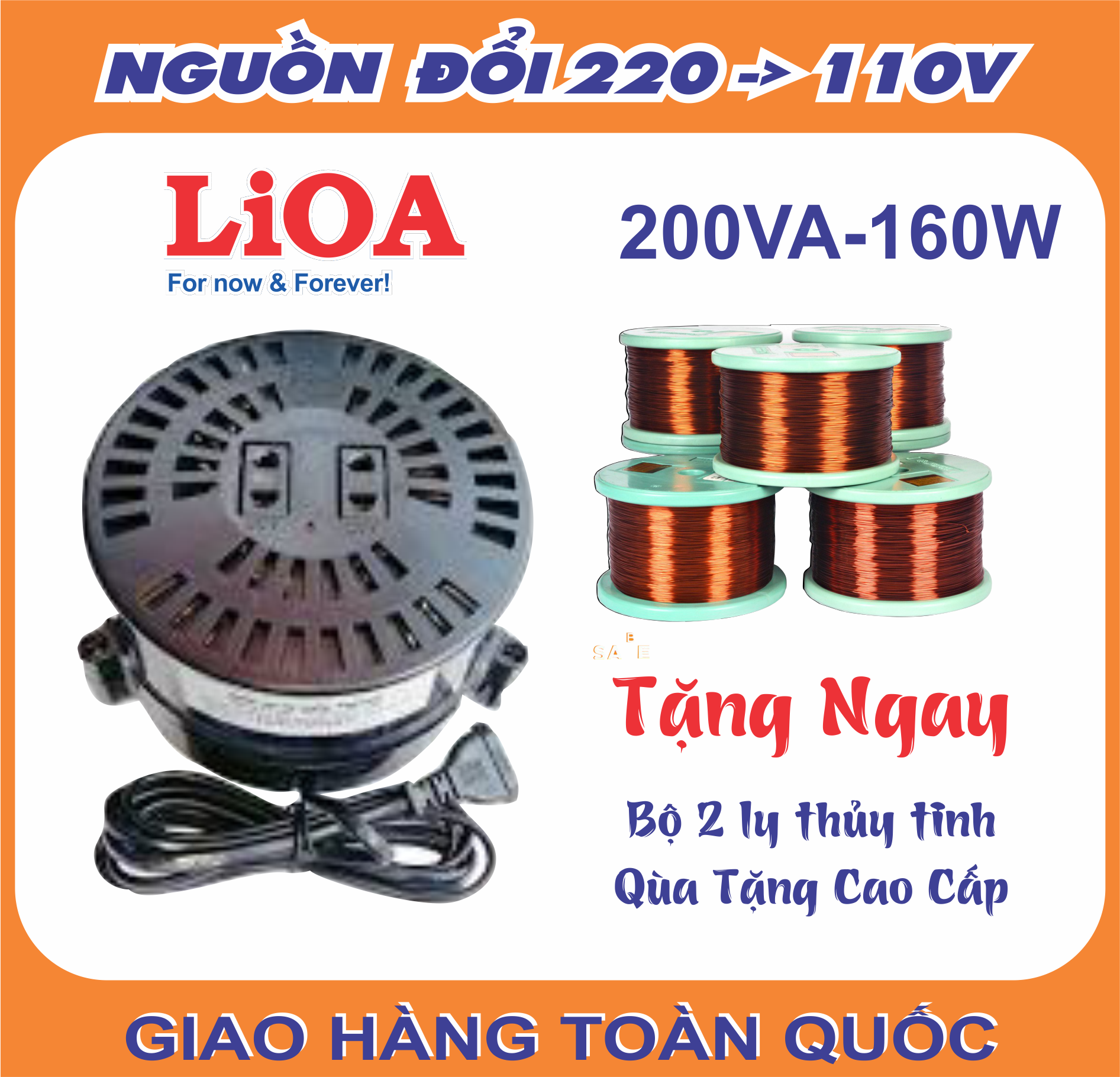 Biến áp đổi nguồn vào 220v ra 100-110v lioa 200va